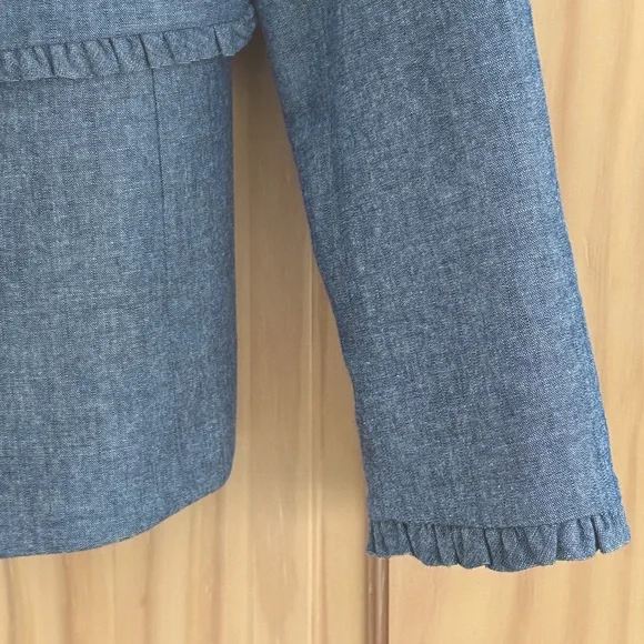 NWOT J. Crew Regent Single Button Blue Chambray Ruffle Blazer Women's Size 8 - Picture 5 of 16